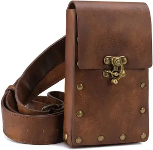 Steampunk Waist Pack Hip Belt Bag Vintage Gothic Retro Women Travel Purse Motorcycle Bag Stud Rivet Buckle Fashion (Brown)