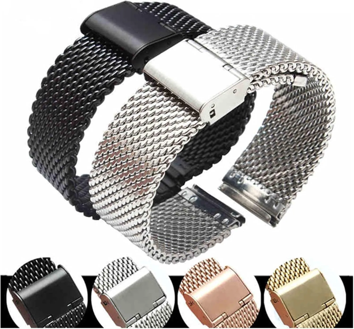 Steel Stainless Steel Strap 18mm 20mm 22mm 24mm 1.0 Thick Wire Mesh Strap Adjustable Length Watch Accessories Watchbands