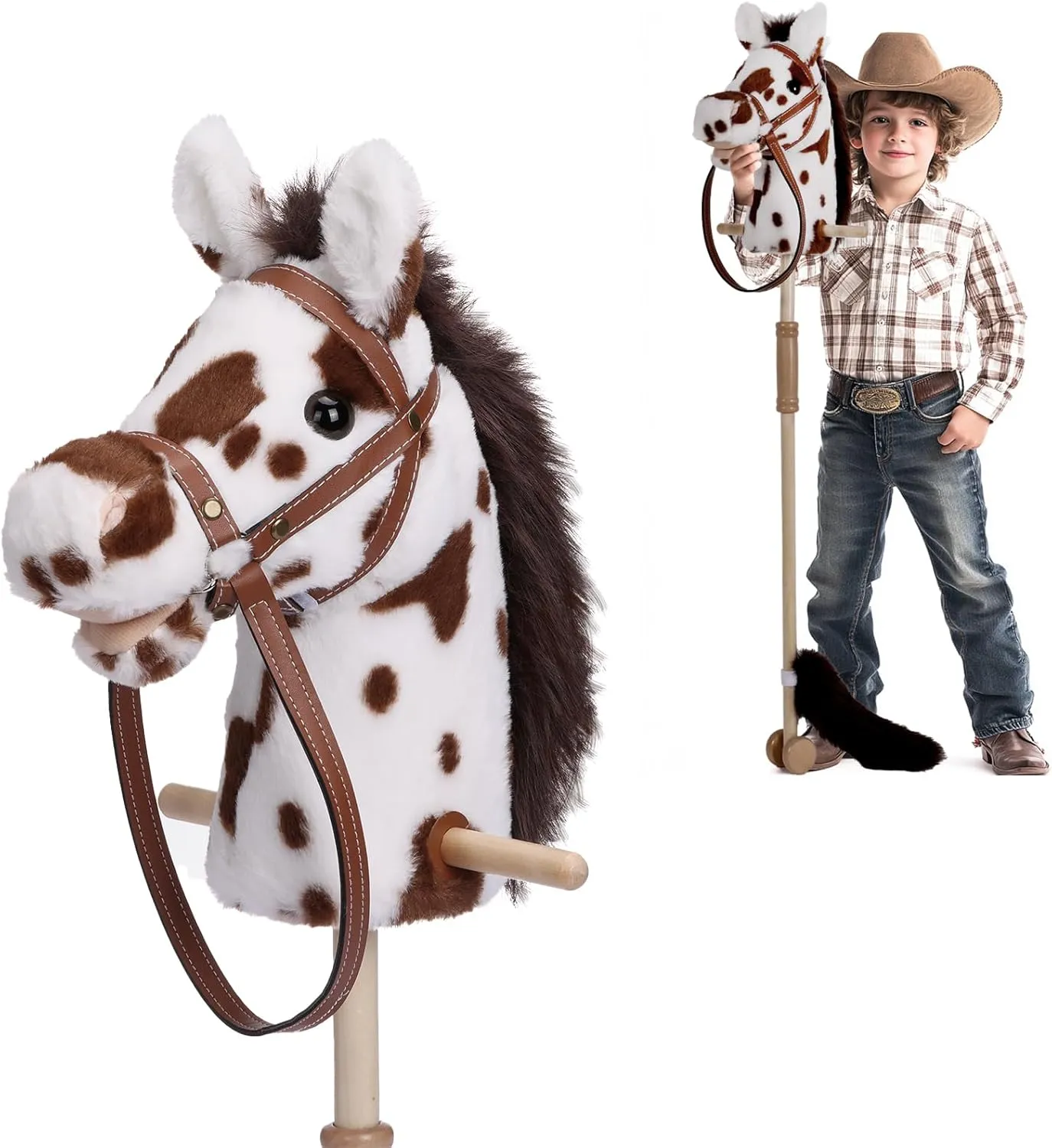 Stick Horse with Realistic Sound Effects, Hobby Horse, Wooden Pole, Handle, and Wheels, 38 Inch Tall Horse Toys Gift for Kids Toddlers 3 and Up, Black (AA Batteries Required)