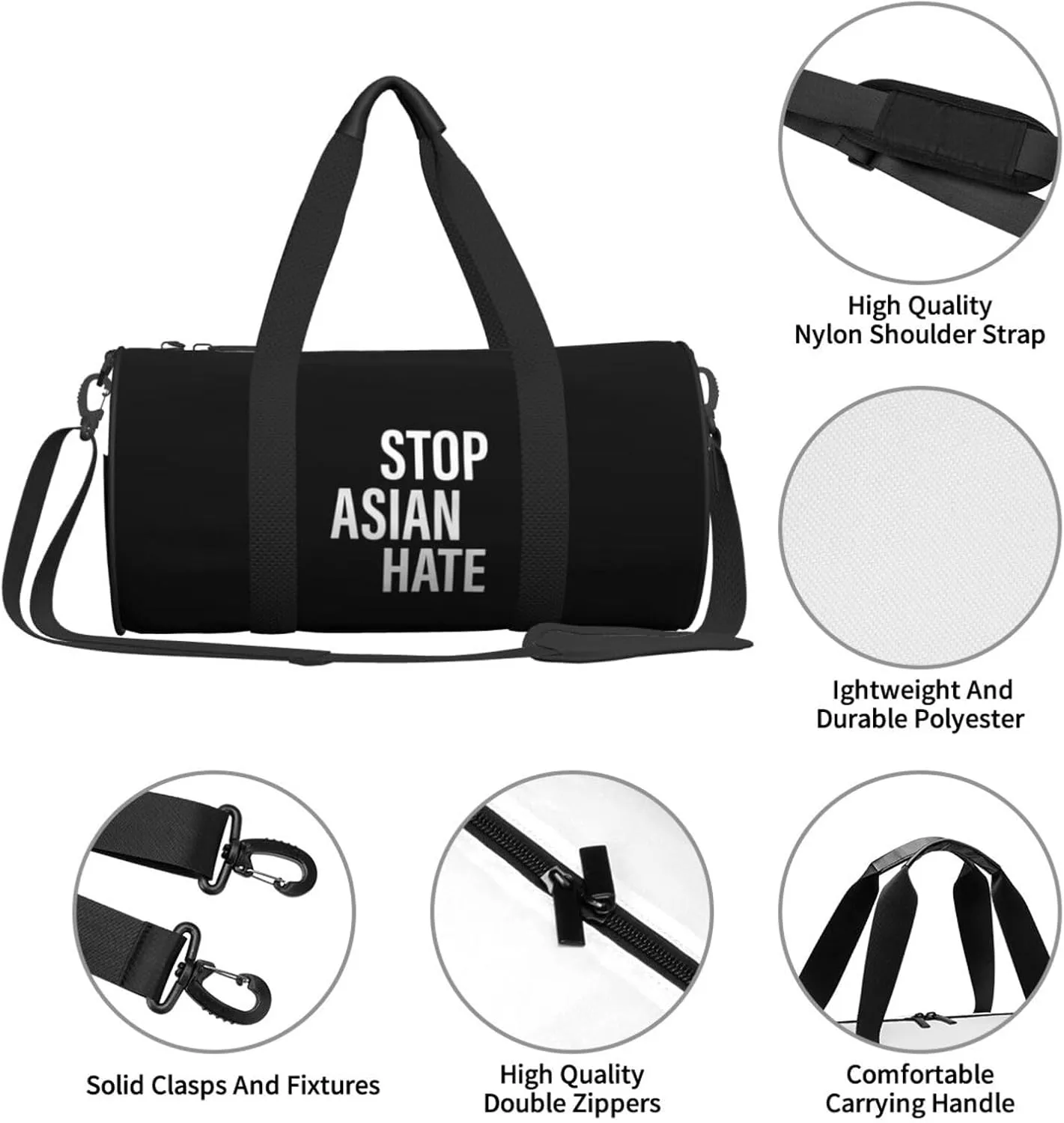 Stop Asian Hate Travel Luggage Bag Round Large Capacity Foldable Duffel Bag