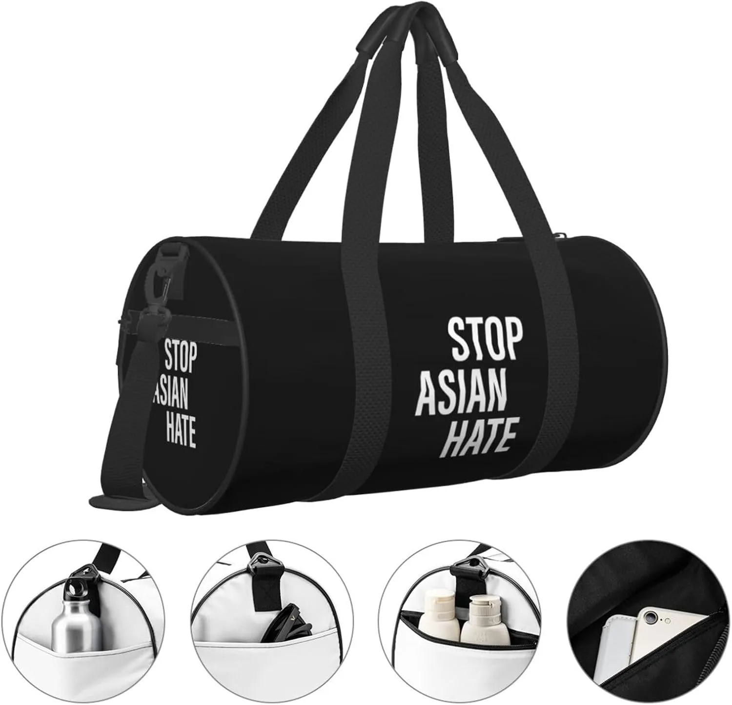 Stop Asian Hate Travel Luggage Bag Round Large Capacity Foldable Duffel Bag