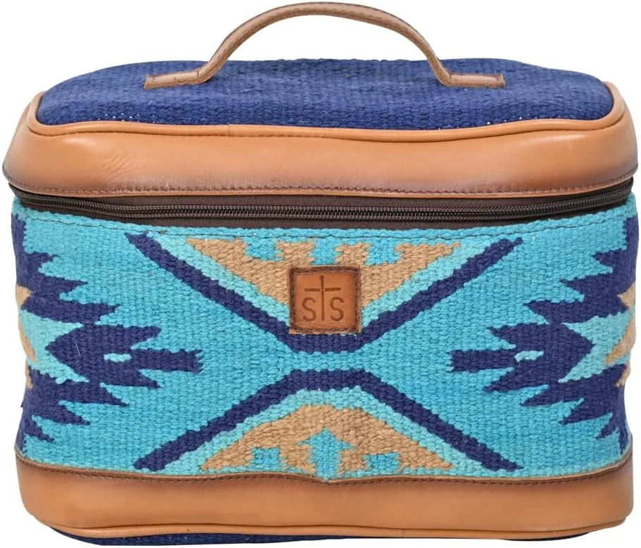 StS Ranchwear Western Cosmetic Bag Womens Leather Blue STS32928