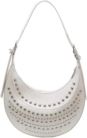Studded Hobo Purse for Women Y2k Crescent Tote Bag Trendy Vegan Leather Shoulder Handbag 2025