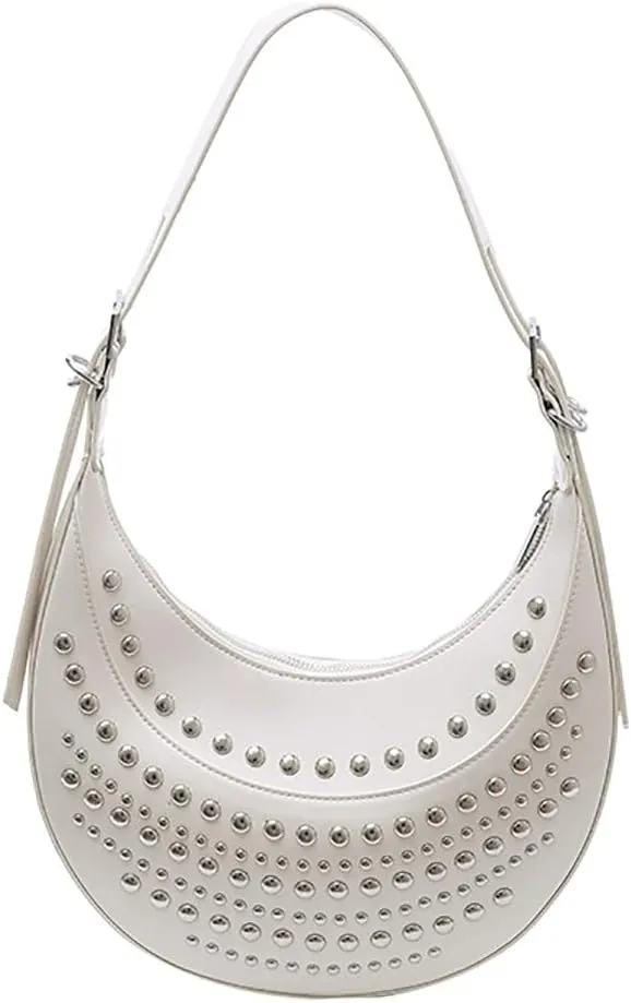 Studded Hobo Purse for Women Y2k Crescent Tote Bag Trendy Vegan Leather Shoulder Handbag 2025