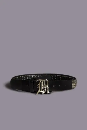 STUDDED R13 LOGO BUCKLE BELT - BLACK