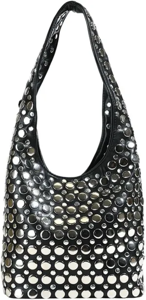 Studded Shoulder Bag Women PU Leather Y2k 90s Punk Tote Bags Streetwear Underarm Purse Top-handle Hobo Shoulder Handbag