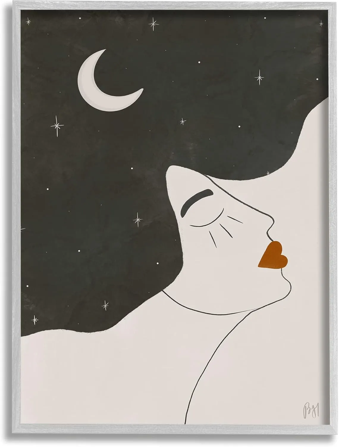 Stupell Industries Female Abstract Hair Portrait Starry Sky Constellations, Designed by Birch&Ink Gray Framed Wall Art, 24 x 30, Black