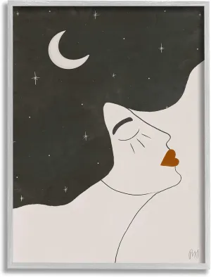 Stupell Industries Female Abstract Hair Portrait Starry Sky Constellations, Designed by Birch&Ink Gray Framed Wall Art, 24 x 30, Black