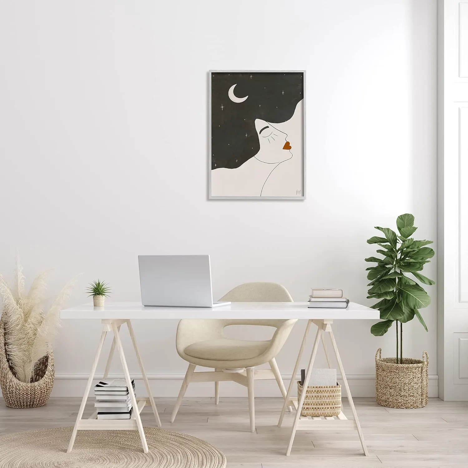Stupell Industries Female Abstract Hair Portrait Starry Sky Constellations, Designed by Birch&Ink Gray Framed Wall Art, 24 x 30, Black