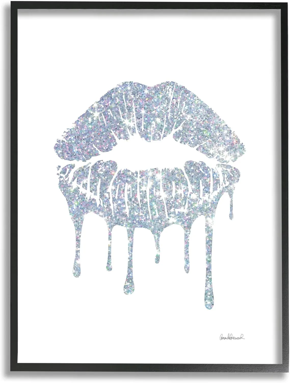 Stupell Industries Glam Shimmer Lip Pucker Kiss Minimal Cool Tones, Designed by Amanda Greenwood Black Framed Wall Art, 16 x 20, Blue