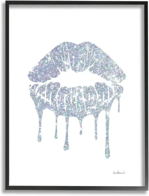 Stupell Industries Glam Shimmer Lip Pucker Kiss Minimal Cool Tones, Designed by Amanda Greenwood Black Framed Wall Art, 16 x 20, Blue