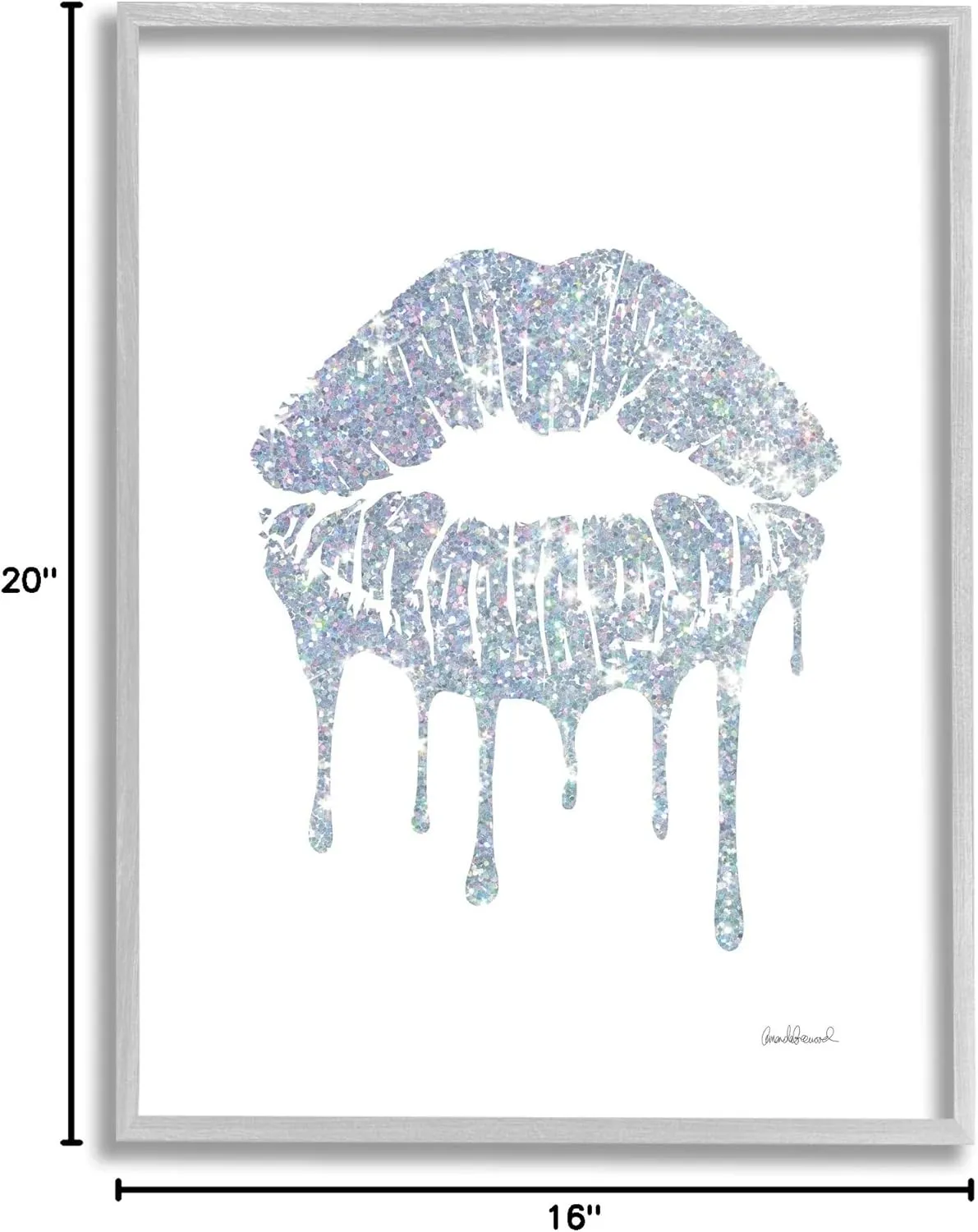 Stupell Industries Glam Shimmer Lip Pucker Kiss Minimal Cool Tones, Designed by Amanda Greenwood Gray Framed Wall Art, 16 x 20, Blue