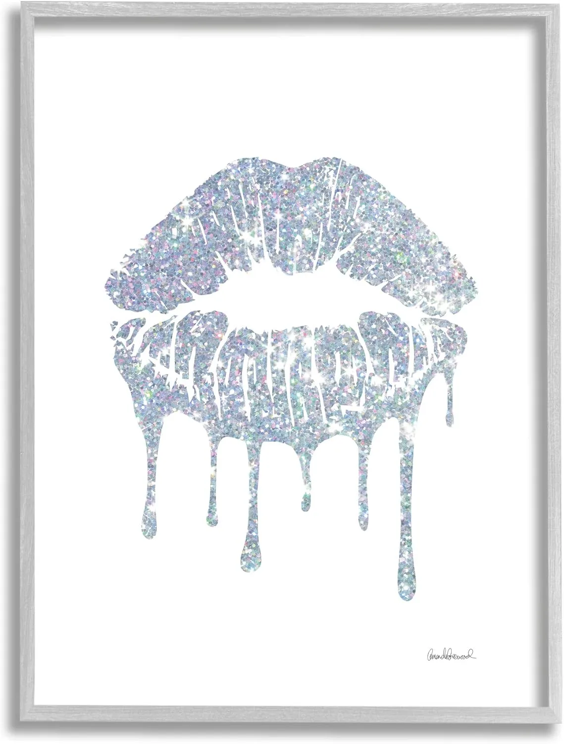 Stupell Industries Glam Shimmer Lip Pucker Kiss Minimal Cool Tones, Designed by Amanda Greenwood Gray Framed Wall Art, 24 x 30, Blue