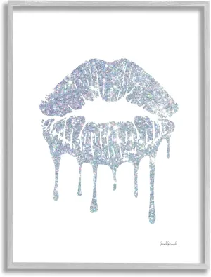 Stupell Industries Glam Shimmer Lip Pucker Kiss Minimal Cool Tones, Designed by Amanda Greenwood Gray Framed Wall Art, 24 x 30, Blue