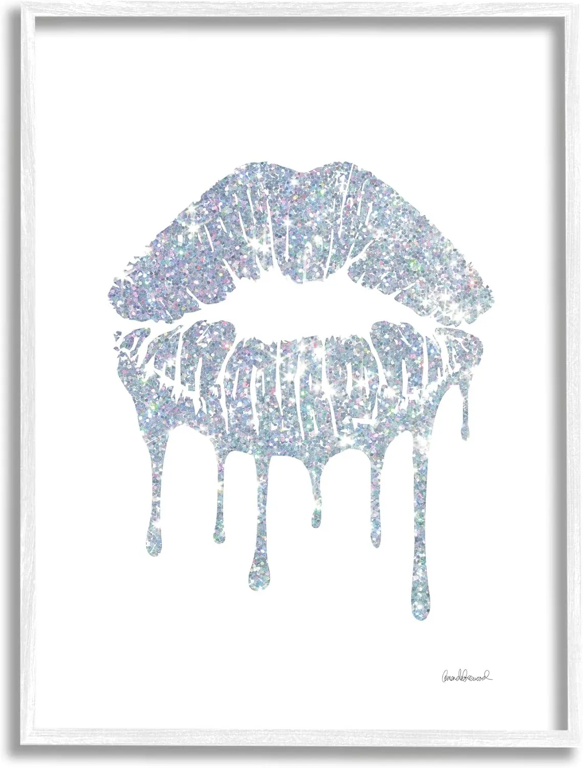 Stupell Industries Glam Shimmer Lip Pucker Kiss Minimal Cool Tones, Designed by Amanda Greenwood White Framed Wall Art, 11 x 14, Blue
