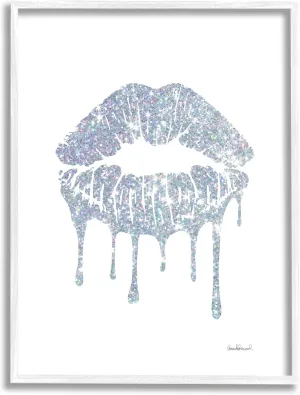 Stupell Industries Glam Shimmer Lip Pucker Kiss Minimal Cool Tones, Designed by Amanda Greenwood White Framed Wall Art, 11 x 14, Blue