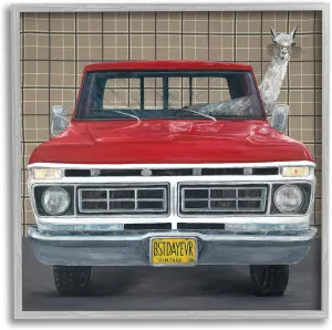 Stupell Industries Llama Aviator Sunglasses Red Truck Best Day Ever, Designed by Kamdon Kreations Gray Framed Wall Art, 24 x 24, Tan