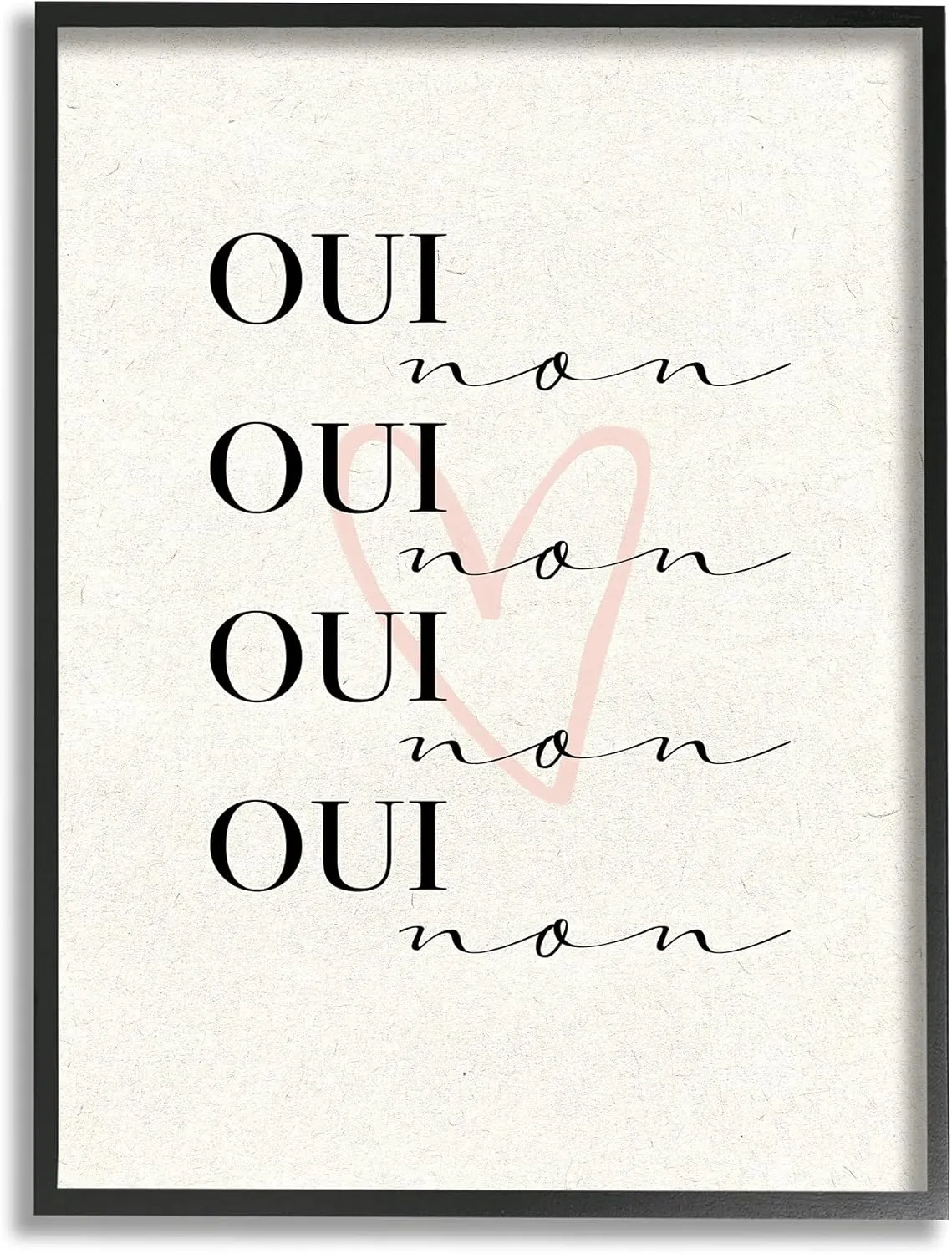 Stupell Industries Oui Non French Phrase Pink Heart Parisian Typography, Design by Daphne Polselli Black Framed Wall Art, 16 x 20, Beige