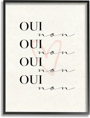 Stupell Industries Oui Non French Phrase Pink Heart Parisian Typography, Design by Daphne Polselli Black Framed Wall Art, 16 x 20, Beige