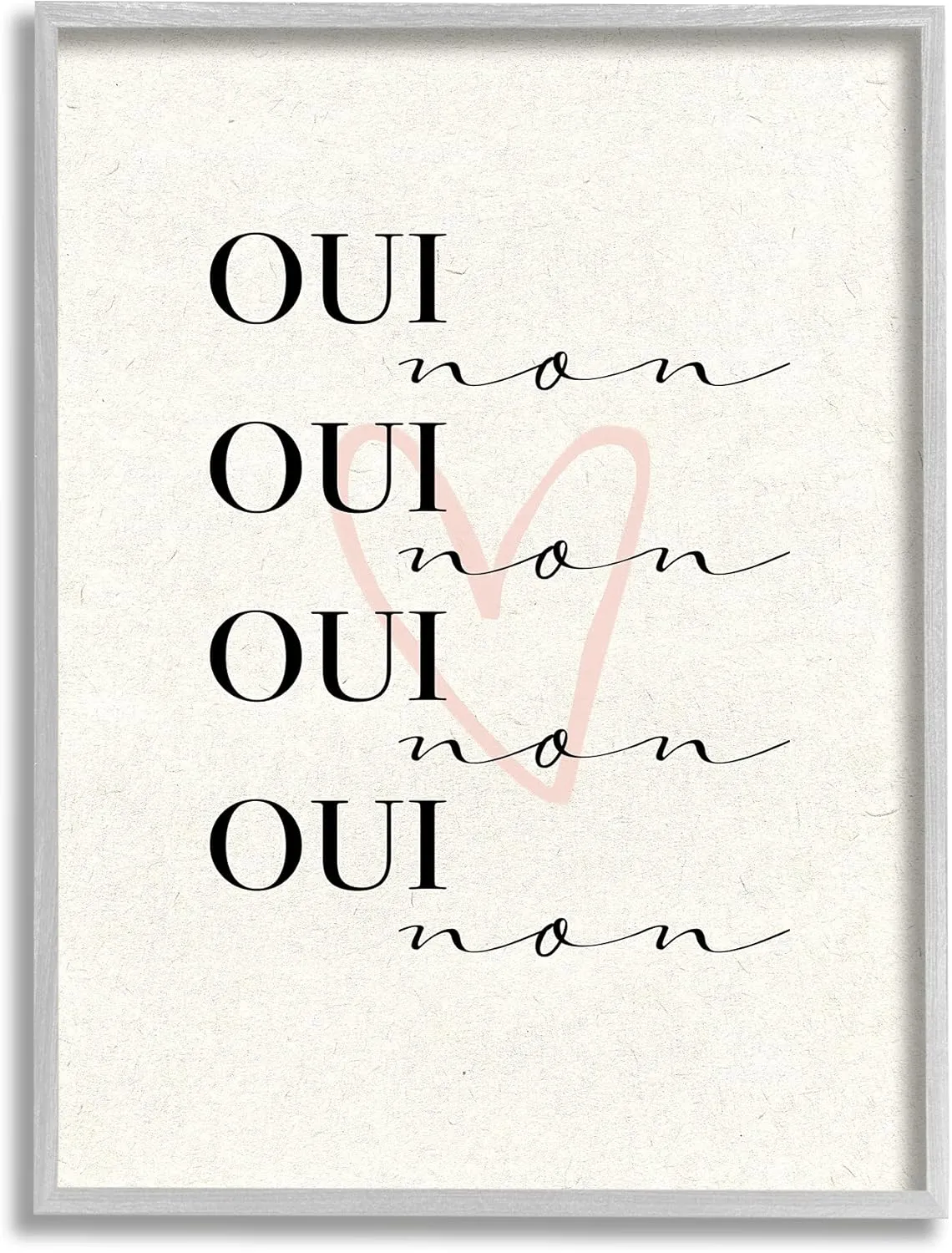 Stupell Industries Oui Non French Phrase Pink Heart Parisian Typography, Design by Daphne Polselli Gray Framed Wall Art, 16 x 20, Beige