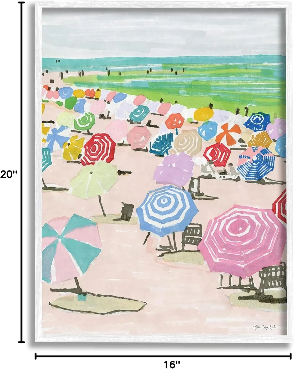 Stupell Industries Pastel Umbrella Filled Beach Watercolor Landscape, Stellar Design Studio White Framed Wall Art, 16 x 20, Multi-Color
