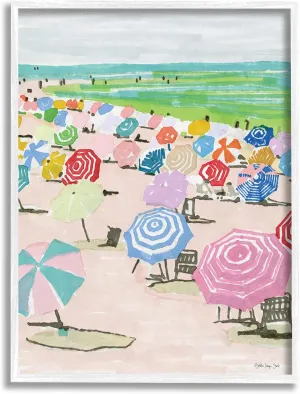 Stupell Industries Pastel Umbrella Filled Beach Watercolor Landscape, Stellar Design Studio White Framed Wall Art, 16 x 20, Multi-Color