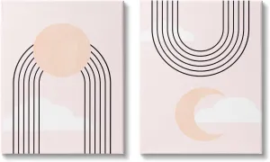 Stupell Industries Rising Sun Rainbow Crescent Moon Abstract Pink Sky, Designed by Daphne Polselli Canvas Wall Art, 24 x 30, Black