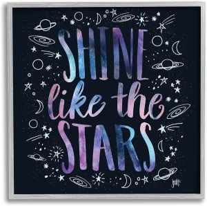 Stupell Industries Shine Like Stars Phrase Cosmic Typography Constellation Sketch Wall Art, 17 x 17, Grey Framed