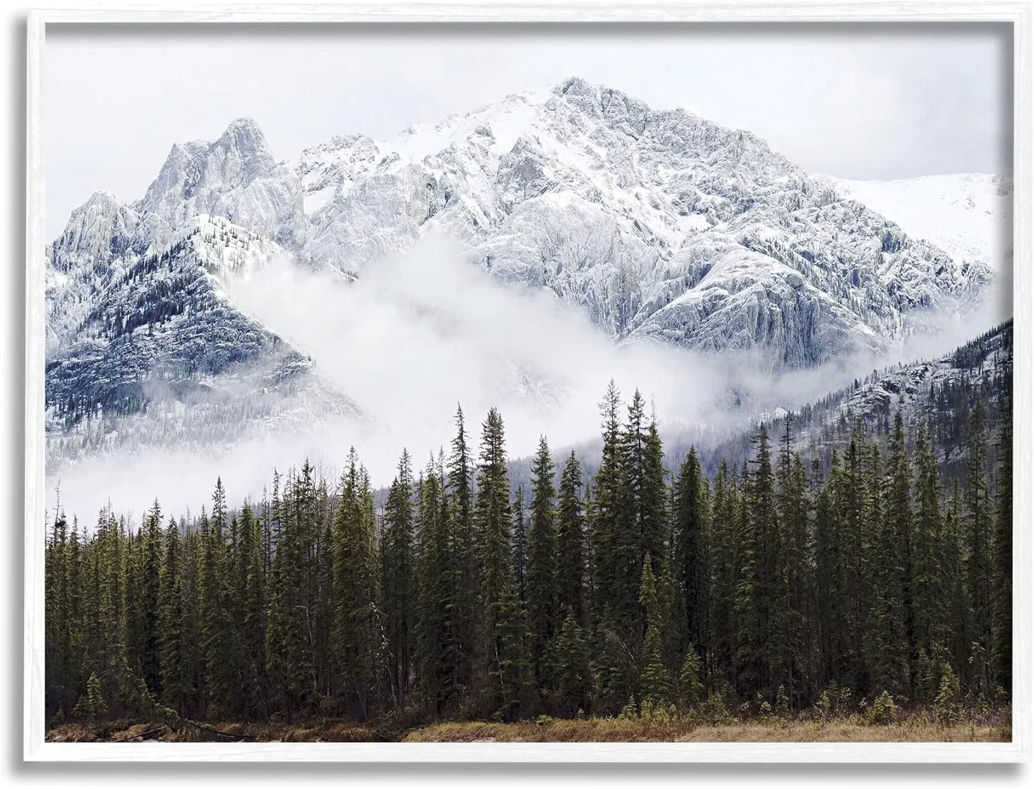 Stupell Industries Snowy Mountain Top Tall Fir Trees Modern Photography White Framed Wall Art, 14 x 11