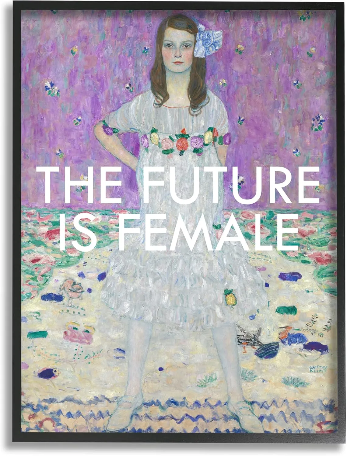 Stupell Industries The Future is Female Vintage Girl Powerful Stance Black Framed Wall Art, 16 x 20, Off- White