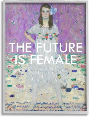 Stupell Industries The Future is Female Vintage Girl Powerful Stance Grey Framed Wall Art, 24 x 30, Off- White