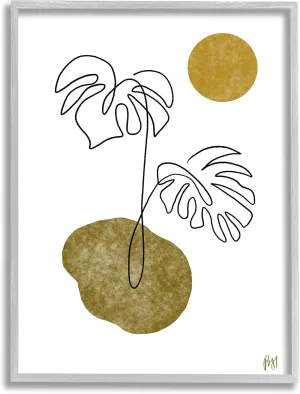 Stupell Industries Tropical Monstera Palms Line Drawing Abstract Desert Sky, Designed by Birch&Ink Gray Framed Wall Art, 11 x 14, Green