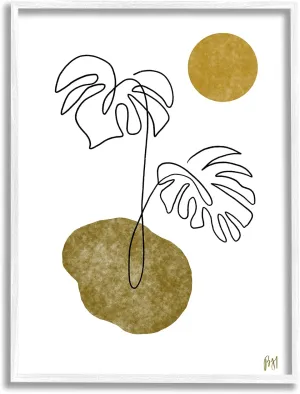Stupell Industries Tropical Monstera Palms Line Drawing Abstract Desert Sky, Designed by Birch&Ink White Framed Wall Art, 16 x 20, Green