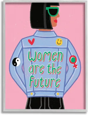 Stupell Industries Women are The Future Girl Power Quote Denim Jacket, Designed by Make Much Studios Gray Framed Wall Art, 11 x 14, Pink