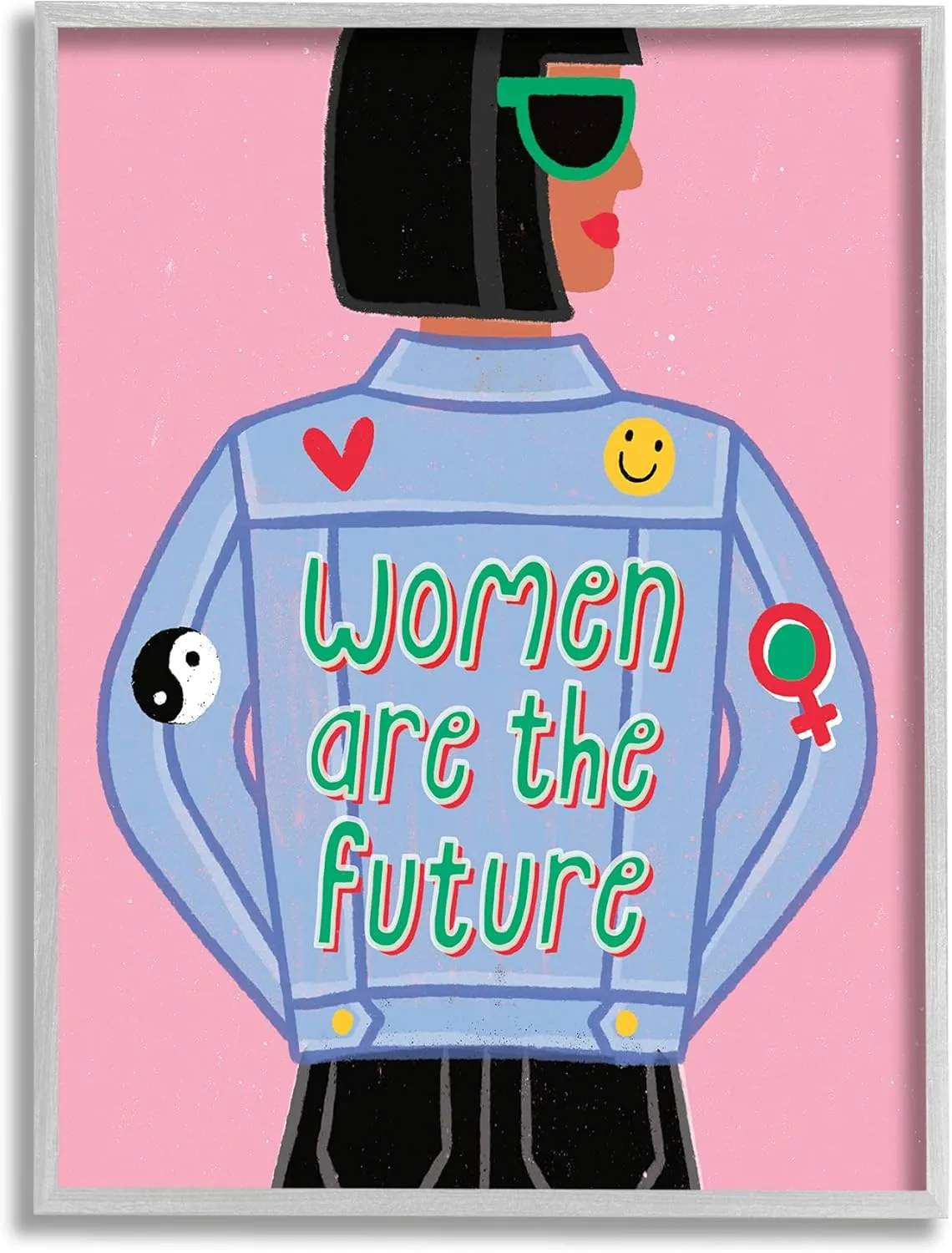 Stupell Industries Women are The Future Girl Power Quote Denim Jacket, Designed by Make Much Studios Gray Framed Wall Art, 11 x 14, Pink