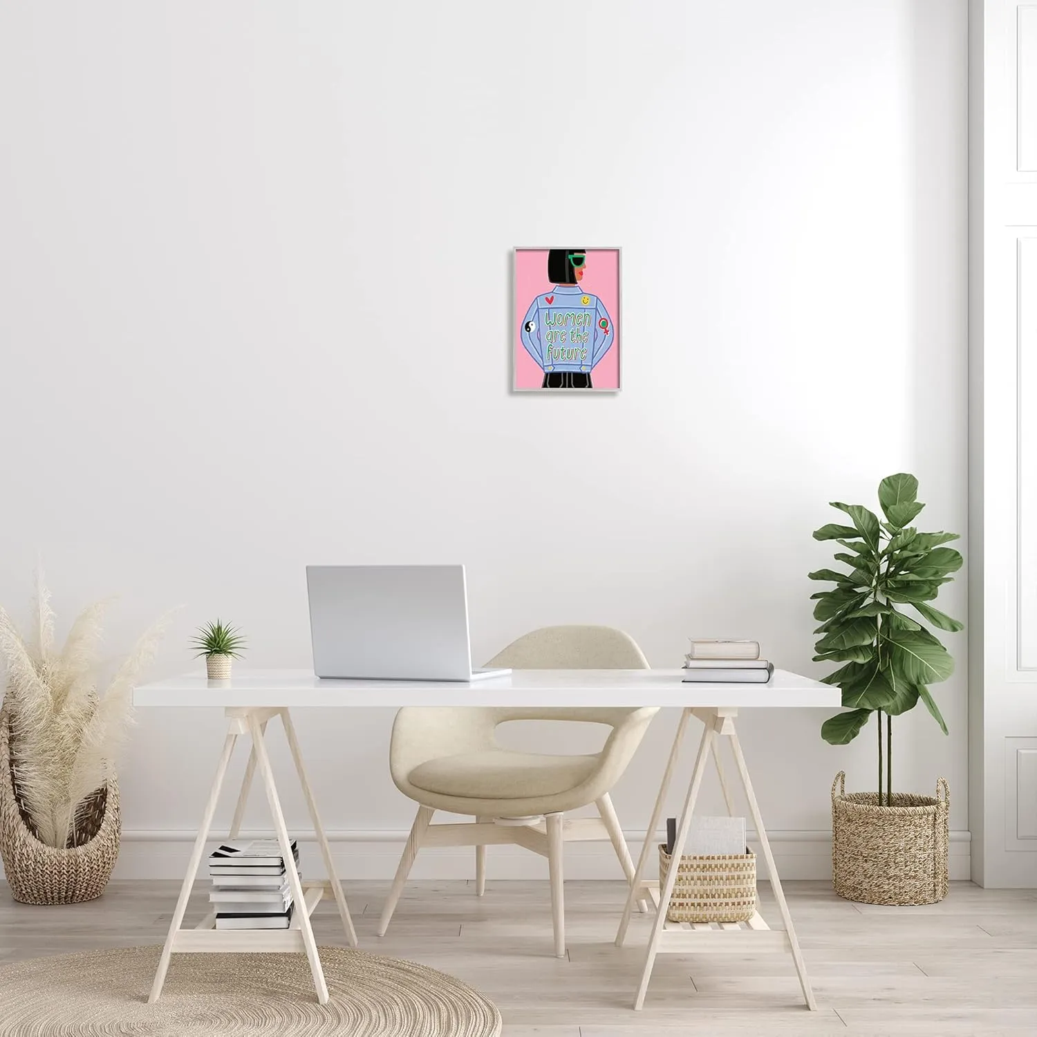Stupell Industries Women are The Future Girl Power Quote Denim Jacket, Designed by Make Much Studios Gray Framed Wall Art, 11 x 14, Pink