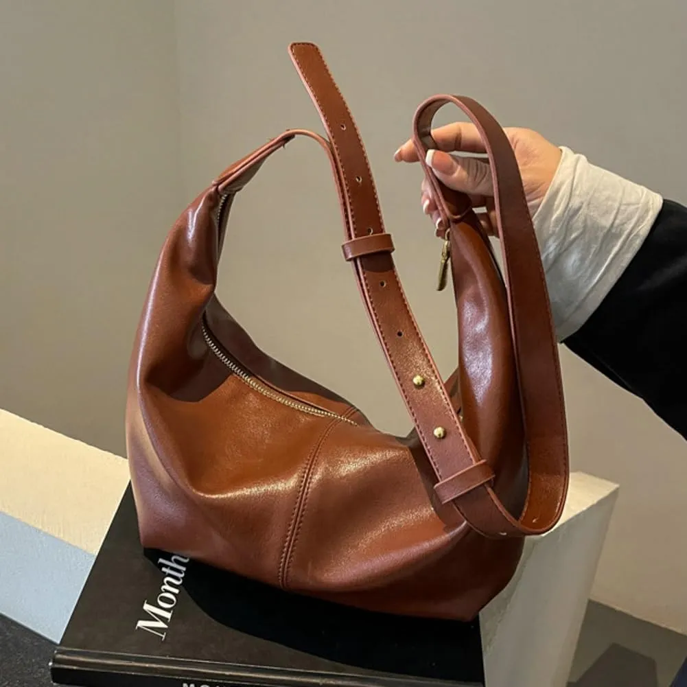 Stylish Crescent Bag for Women PU Leather Satchel Purse Causal Slouchy Bag College Office Shoulder Bag with Adjustable Strap