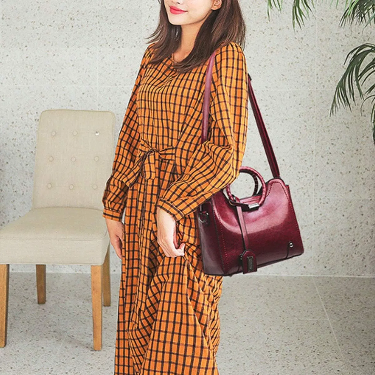 Stylish Women Pu Leather Vertical Utility Top Handle Handbag Satchel Tote Purse Bag