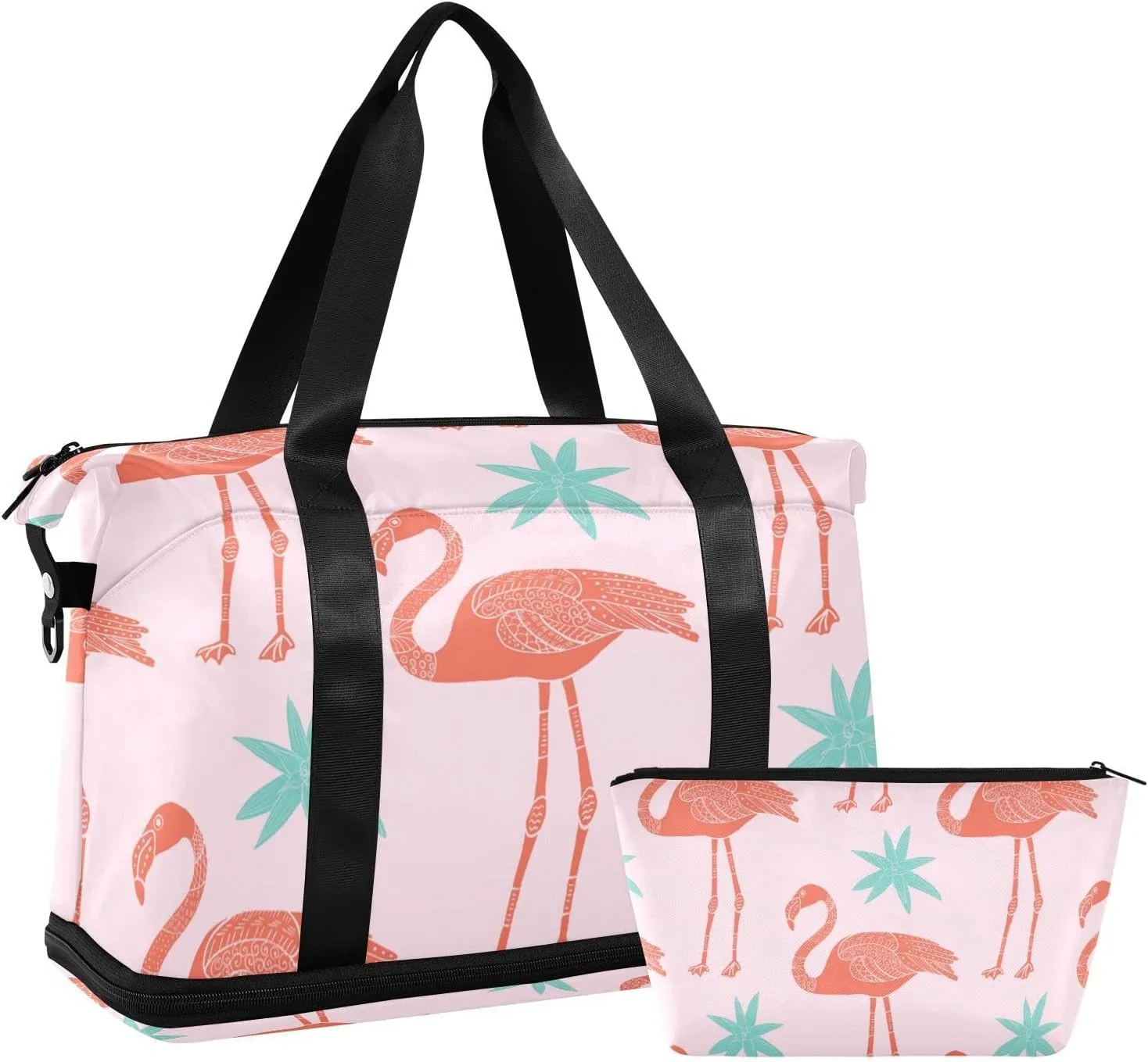 SUABO Travel Duffel Bag, Tropical Flamingos Sports Tote Gym Bag for Travel, Shoulder Weekender Overnight Bag for Women Men