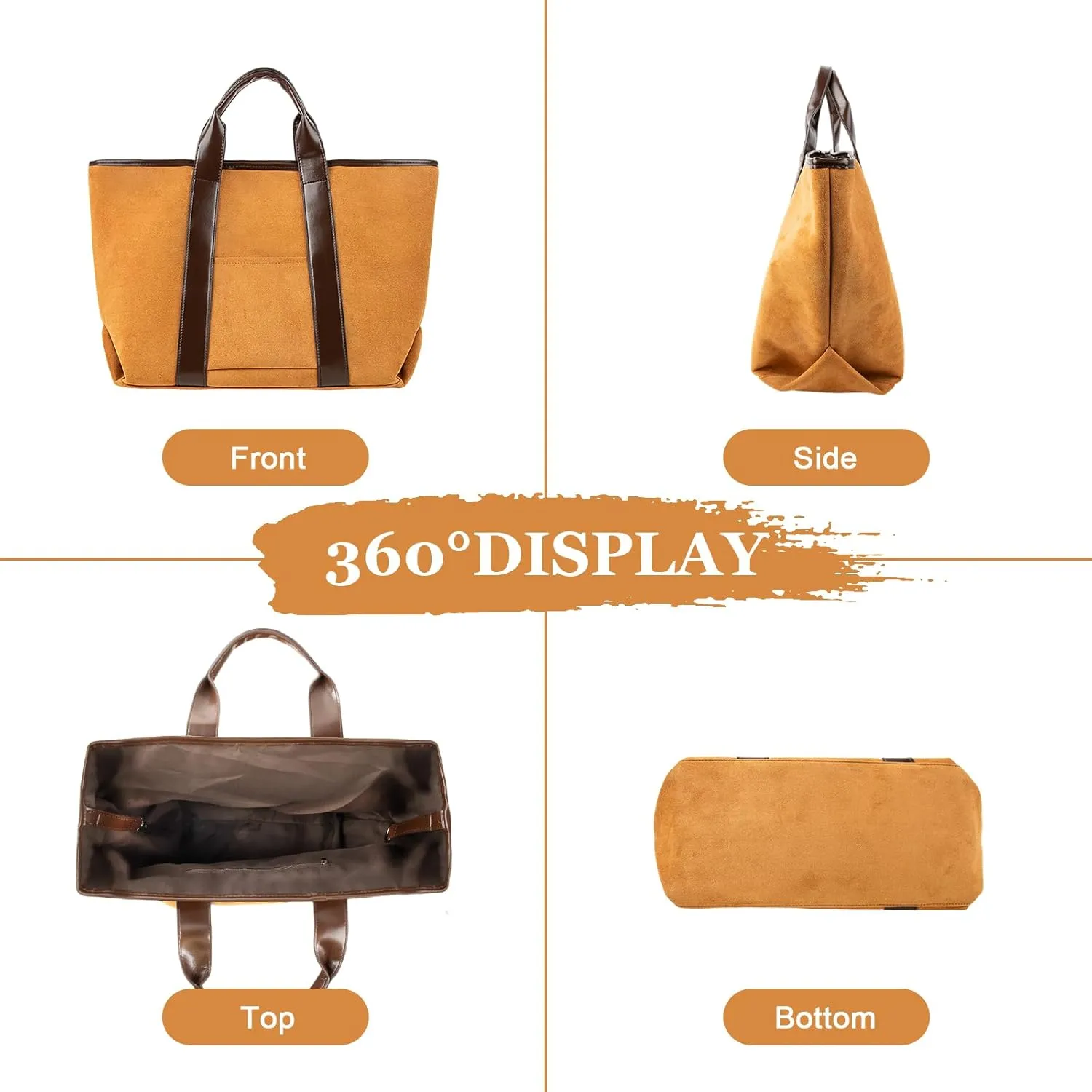 Suede Bag for Women, Brown Leather Tote Hobo Slouchy Handbag, Large Capacity Fall Purses Retro Vintage