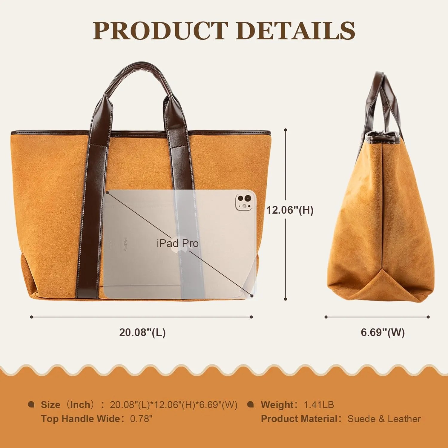 Suede Bag for Women, Brown Leather Tote Hobo Slouchy Handbag, Large Capacity Fall Purses Retro Vintage