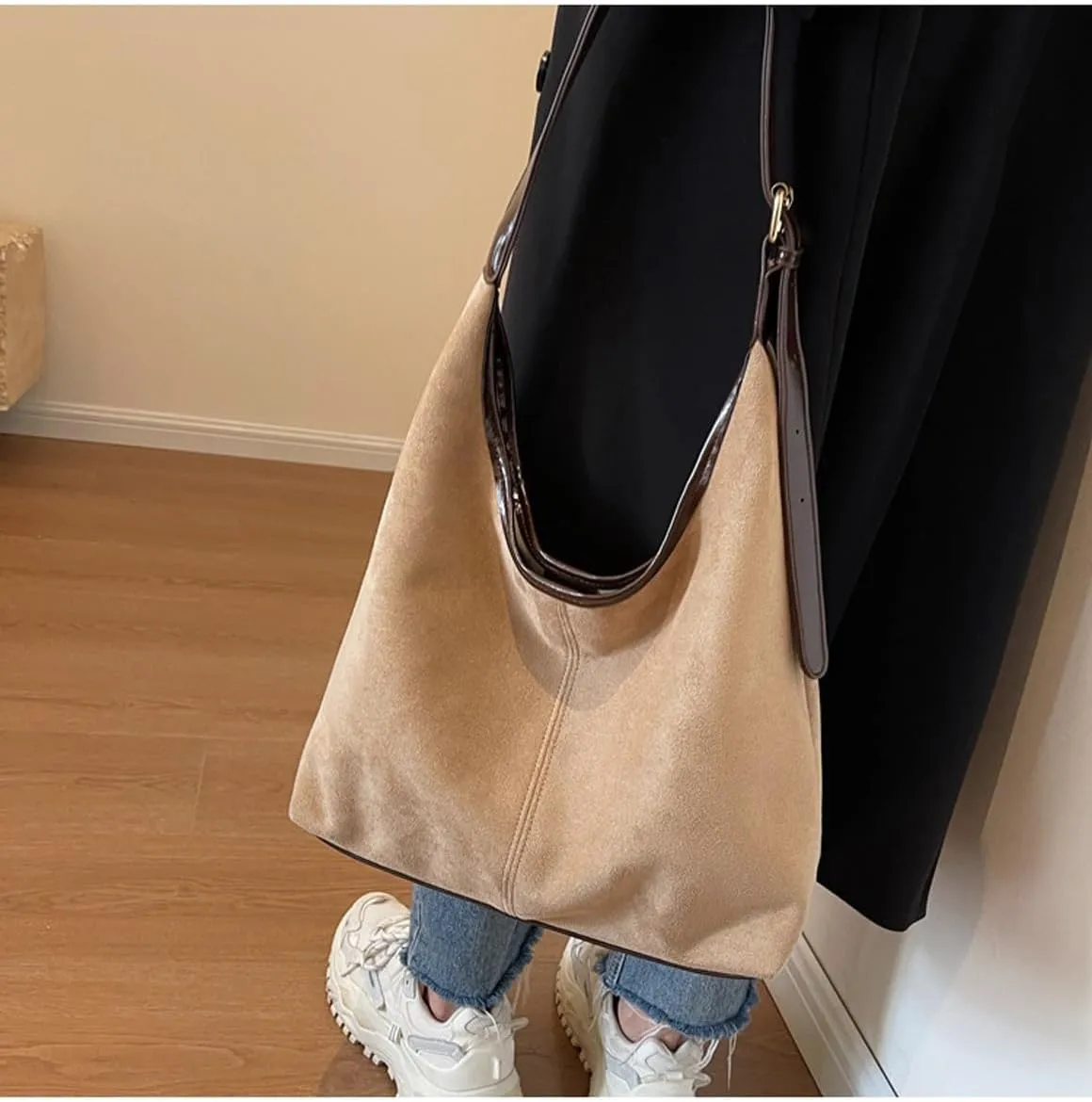 Suede Bag, Suede Tote Bag for Women, Retro Large Slouchy Hobo Bag, Brown Shoulder Handbags Bag, All-Match & Advanced