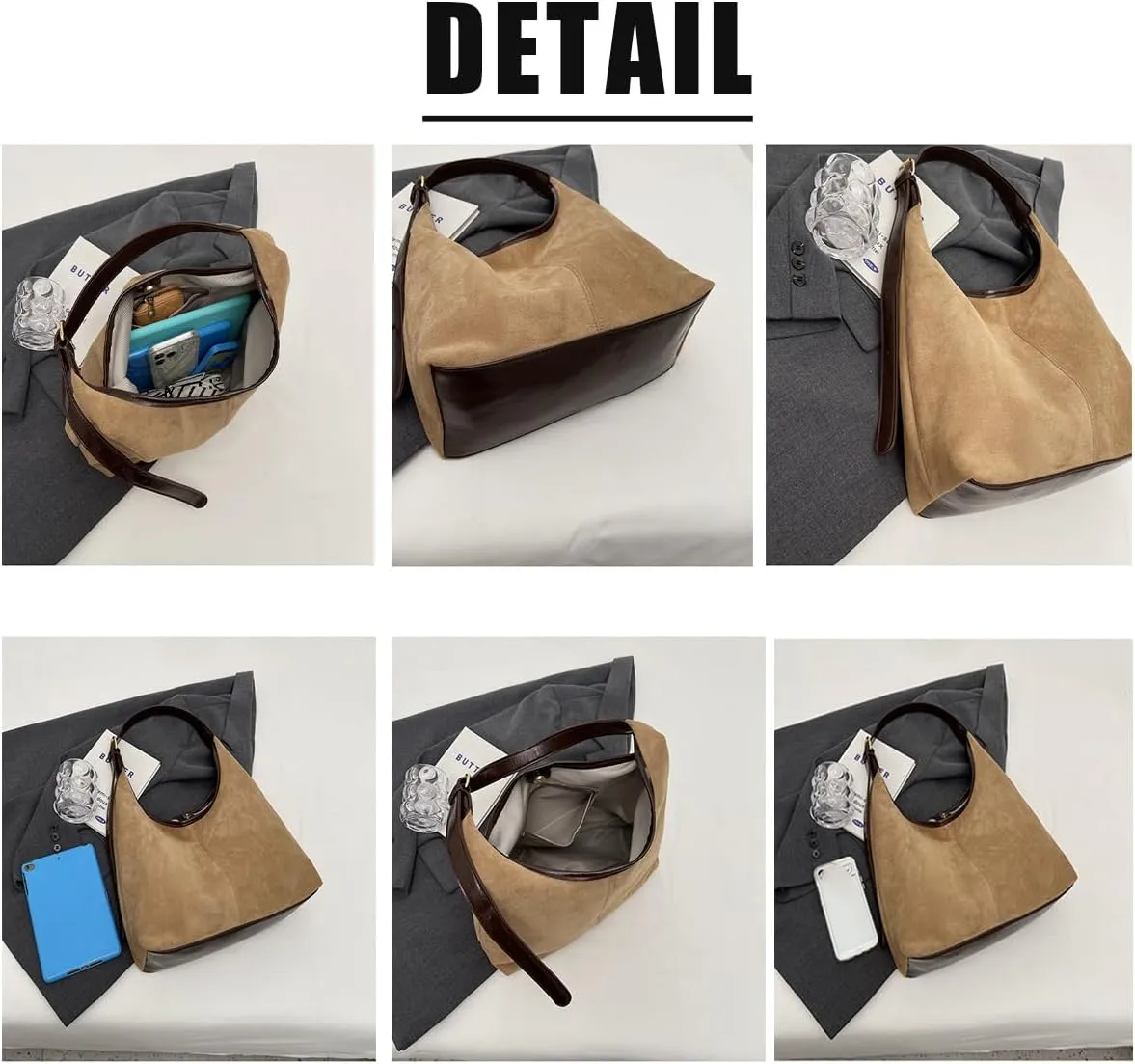 Suede Bag, Suede Tote Bag for Women, Retro Large Slouchy Hobo Bag, Brown Shoulder Handbags Bag, All-Match & Advanced