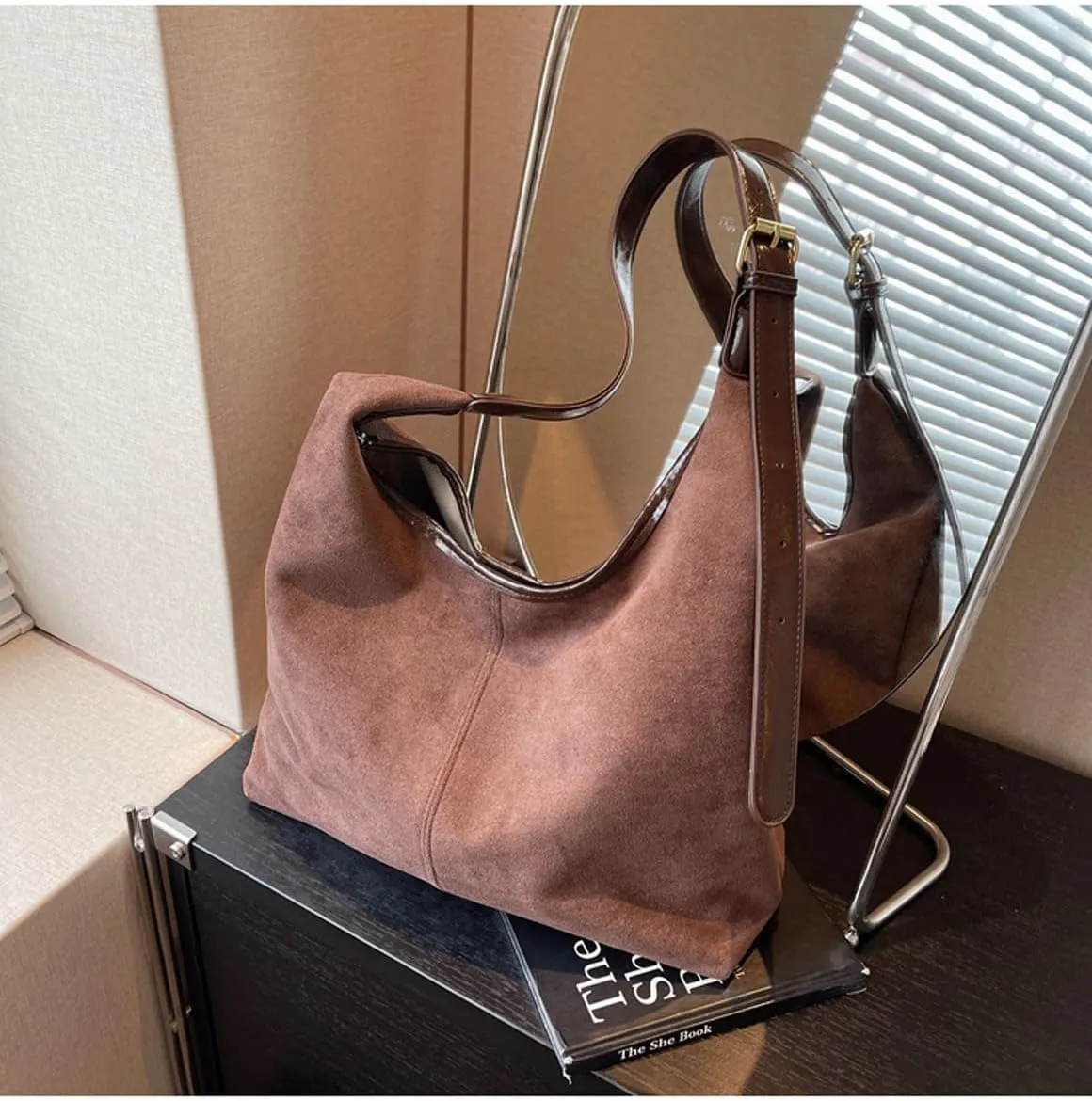 Suede Bag, Suede Tote Bag for Women, Retro Large Slouchy Hobo Bag, Brown Shoulder Handbags Bag, All-Match & Advanced