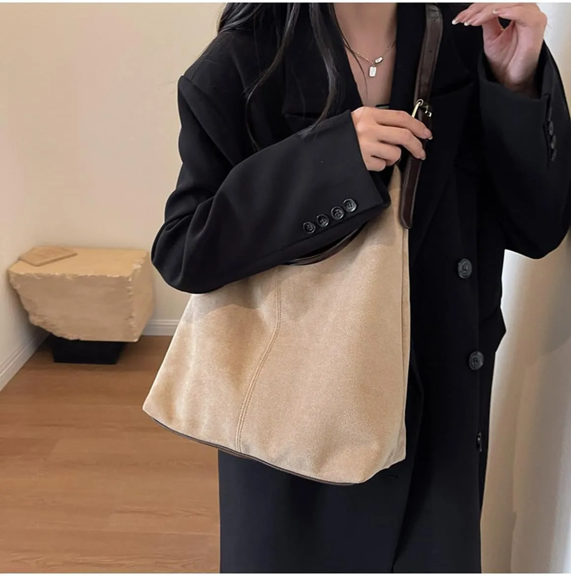 Suede Bag, Suede Tote Bag for Women, Retro Large Slouchy Hobo Bag, Brown Shoulder Handbags Bag, All-Match & Advanced