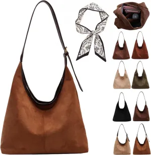 Suede Bag, Suede Tote Bag for Women, Retro Large Slouchy Hobo Bag, Brown Shoulder Handbags Bag, All-Match & Advanced