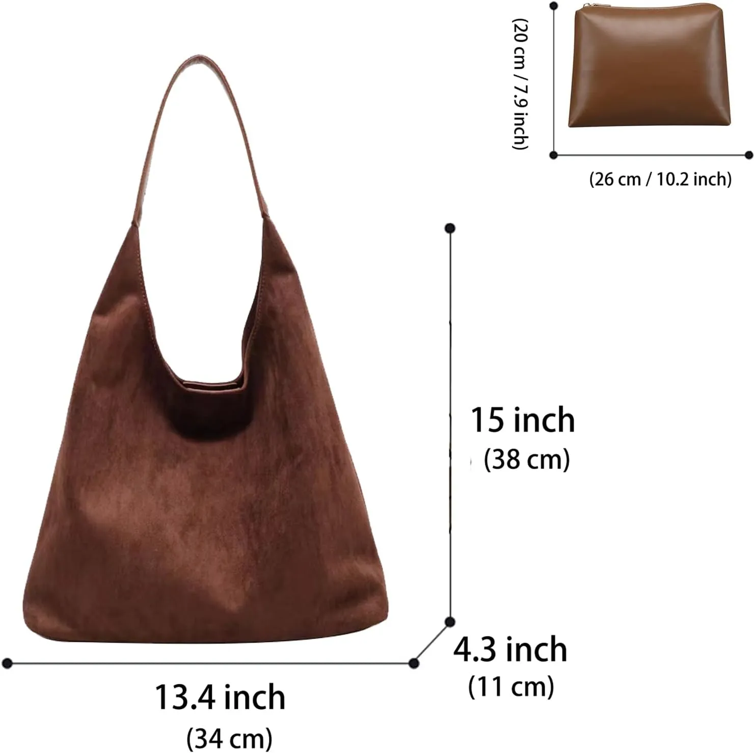 Suede Hobo Bag for Women 2 Pcs Purse Slouchy Faux Suede Tote Bag Leather Handbag