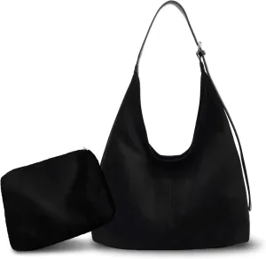 Suede Hobo Bag for Women Slouchy Purse Fashionable Brown Tote Handbag Office Shoulder Bags