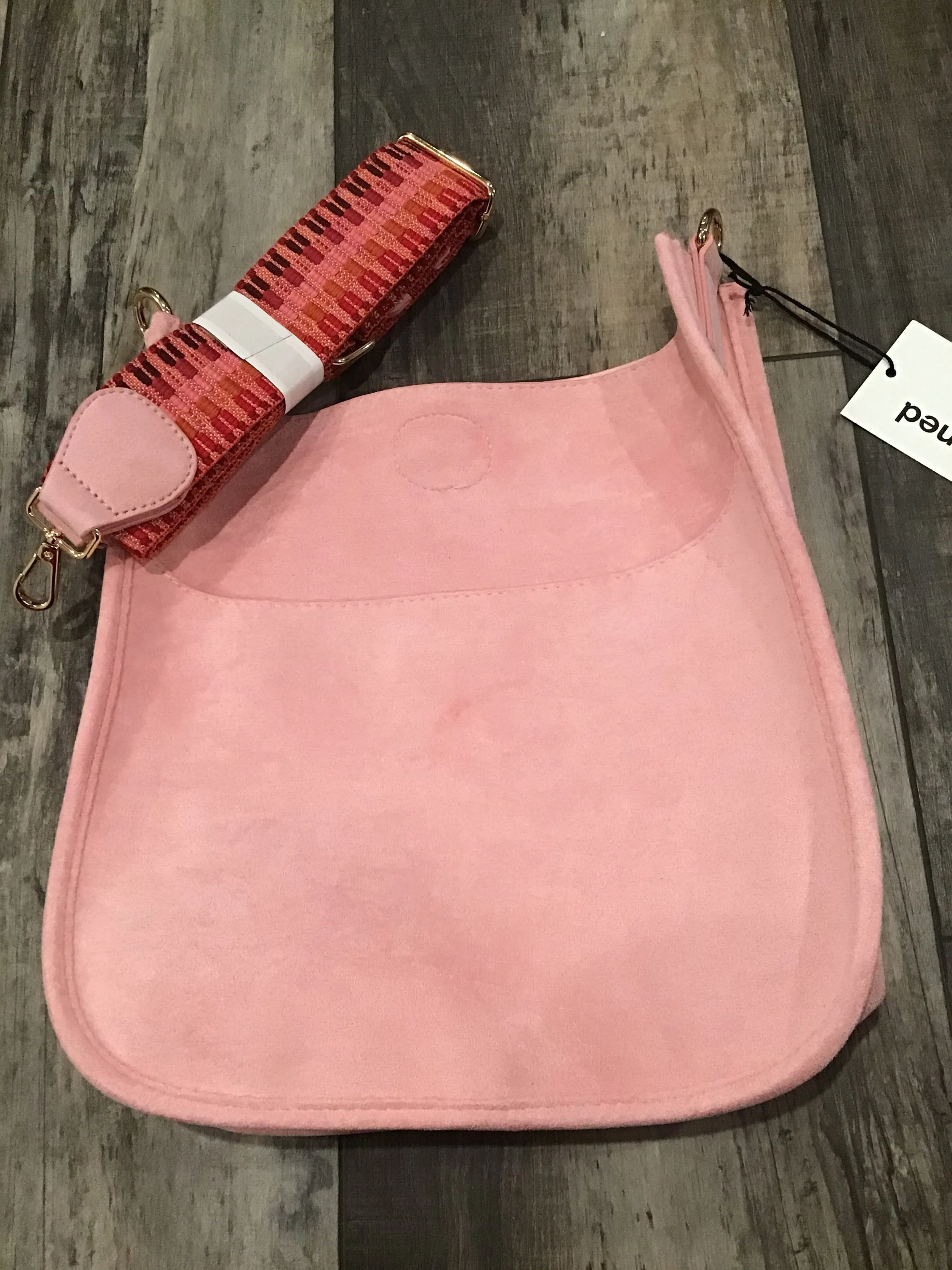 SUEDE MESSENGER W/EMBROIDERED 2” ADJUSTABLE STRAP - ASSORTED COLORS