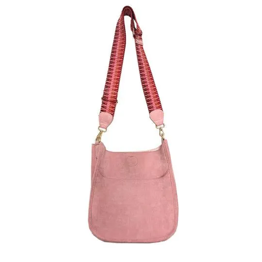 SUEDE MESSENGER W/EMBROIDERED 2” ADJUSTABLE STRAP - ASSORTED COLORS